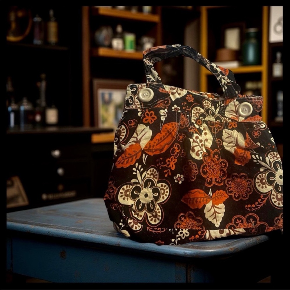 Large Vintage Classic Floral Patterned Corduroy Y2K Retro Purse Hand Bag 90s